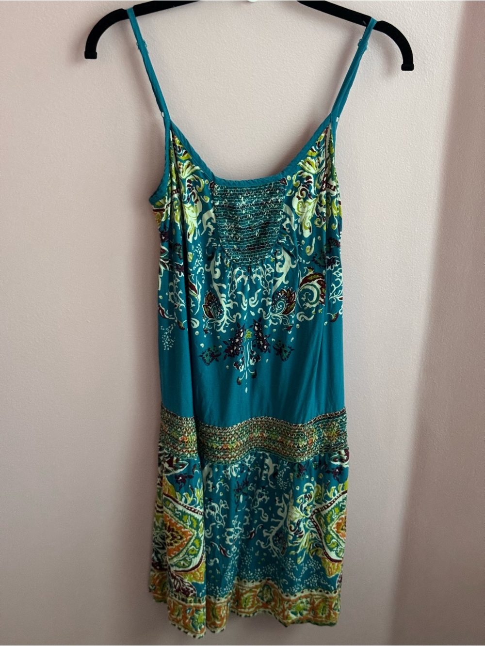 Lucky Brand Teal Paisley Print Spaghetti-Strap Dress